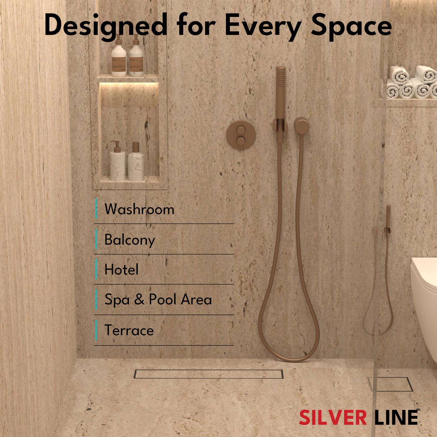 Tile Insert Shower Drain Channel | 304 Stainless Steel | Invisible Shower Channel with Cockroach Trap - Silver Line