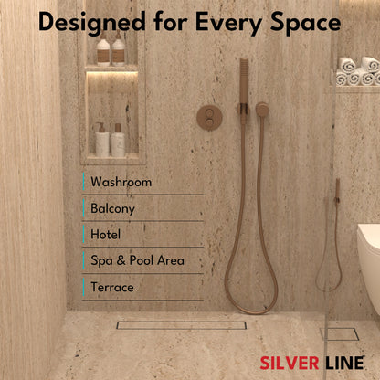 Tile Insert Shower Drain Channel | 304 Stainless Steel | Invisible Shower Channel with Cockroach Trap - Silver Line