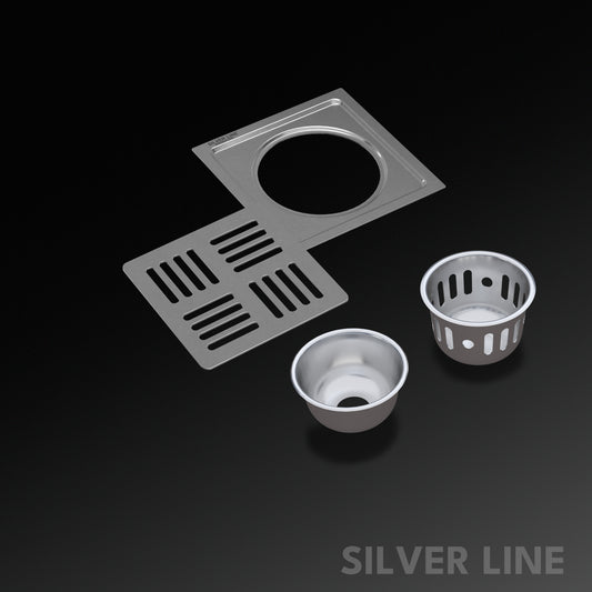 Square Floor Drain with Cockroach Trap (5" x 5") | SS 304 | Matt & Gloss Finish | For Bathroom, Kitchen, Balcony - Silver Line