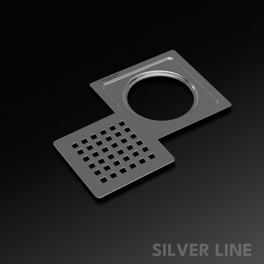 Square Cut Design Floor Drain (5" x 5") | SS 304 | Matt & Gloss Finish | For Bathroom, Kitchen, Balcony - Silver Line