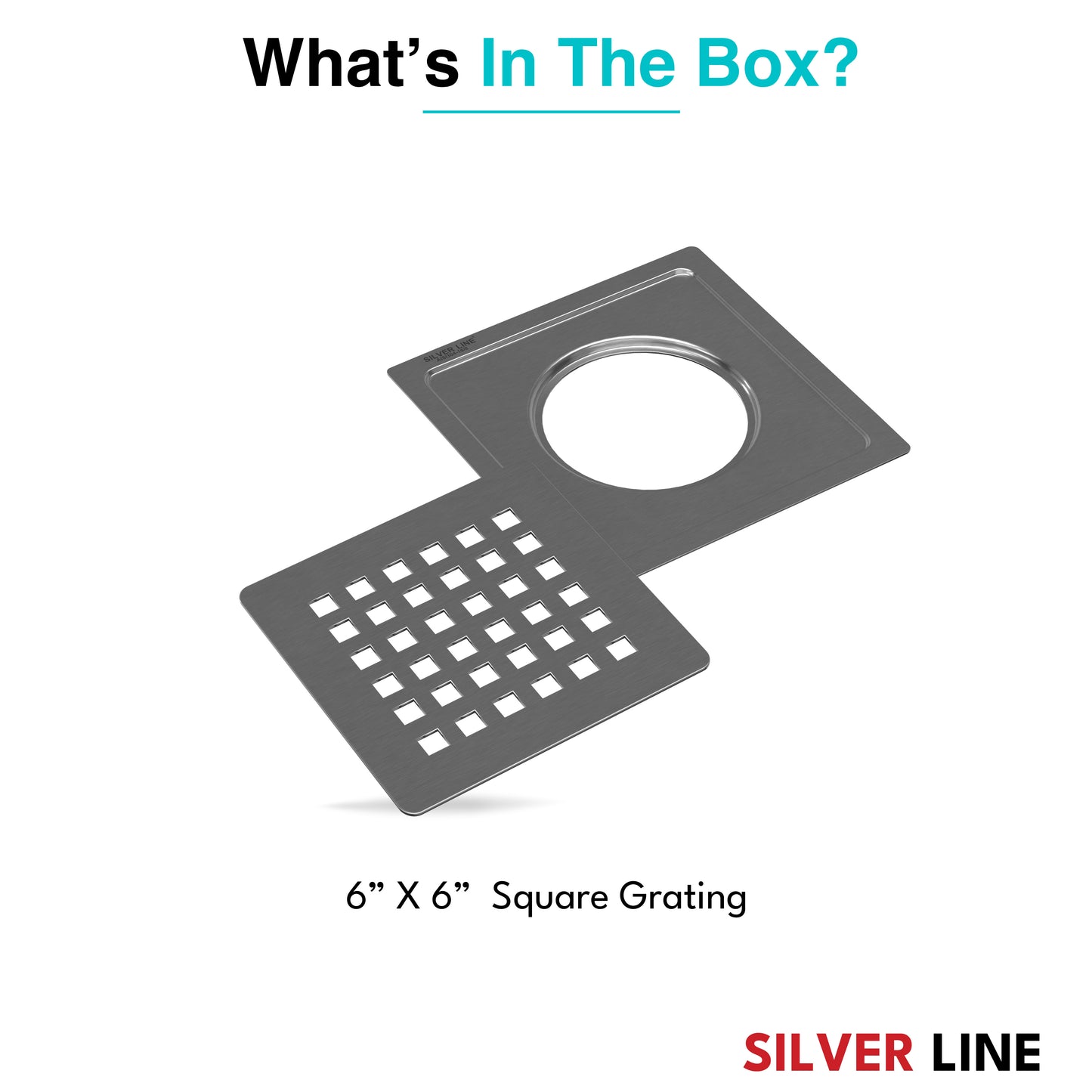 Square Cut Design Floor Drain (6" x 6") | SS 304 | Matt Finish | For Bathroom, Kitchen, Balcony - Silver Line