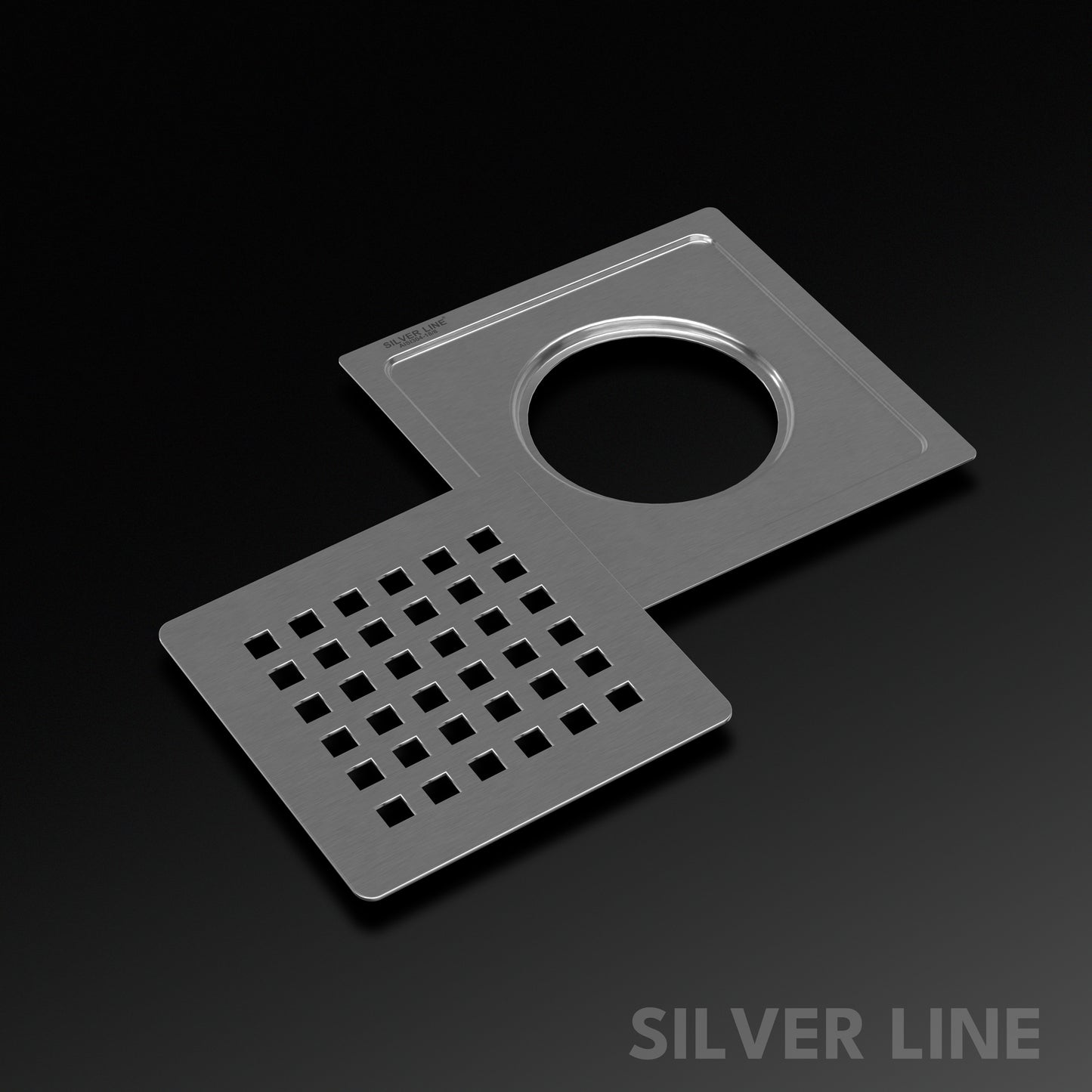 Square Cut Design Floor Drain (6" x 6") | SS 304 | Matt Finish | For Bathroom, Kitchen, Balcony - Silver Line