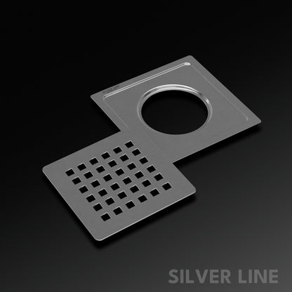 Square Cut Design Floor Drain (6" x 6") | SS 304 | Matt Finish | For Bathroom, Kitchen, Balcony - Silver Line