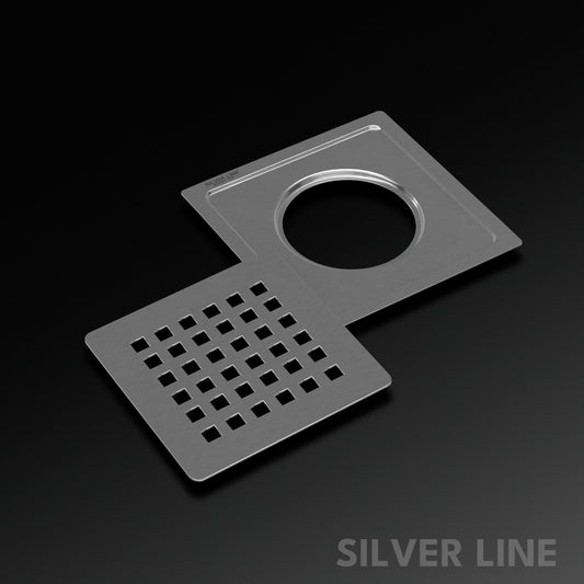 Square Cut Design Floor Drain (6" x 6") | SS 304 | Matt Finish | For Bathroom, Kitchen, Balcony - Silver Line