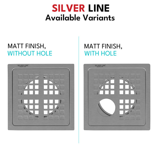 MultiSquare Floor Drain (6" x 6") | SS 304 | Matt Finish | For Bathroom, Kitchen, Balcony - Silver Line