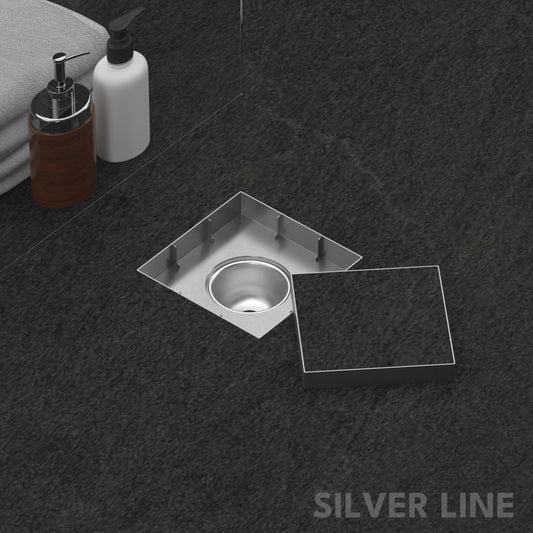 Tile Insert Floor Drain | 304 Stainless Steel | Invisible Drain with Cockroach Trap - Silver Line
