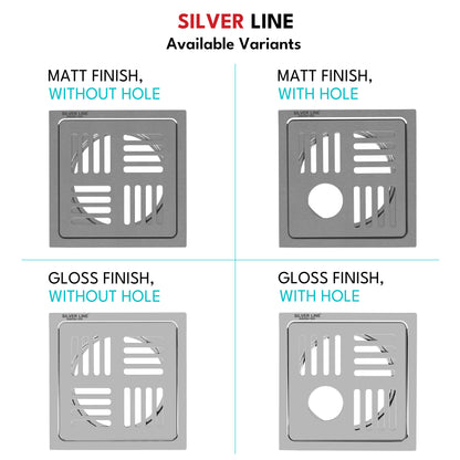 Square Floor Drain (5" x 5") | SS 304 | Matt & Gloss Finish | For Bathroom, Kitchen, Balcony - Silver Line
