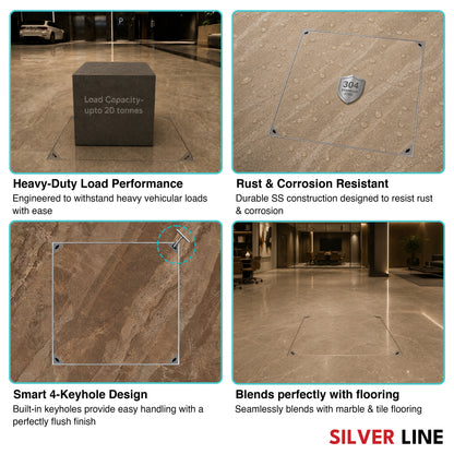 Recessed Manhole Cover (27" x 27") | SS 304 - Heavy Duty with Tile/Marble Insert for Indoor & Outdoor Use - Silver Line