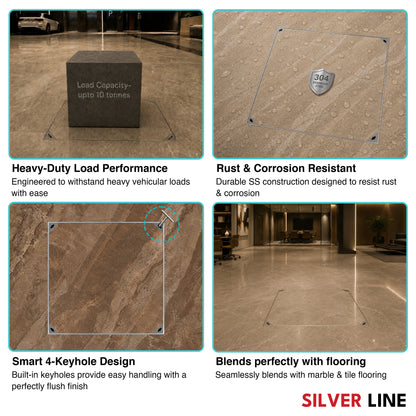 Recessed Manhole Cover (20" x 20") | SS 304 - Heavy Duty with Tile/Marble Insert for Indoor & Outdoor Use - Silver Line