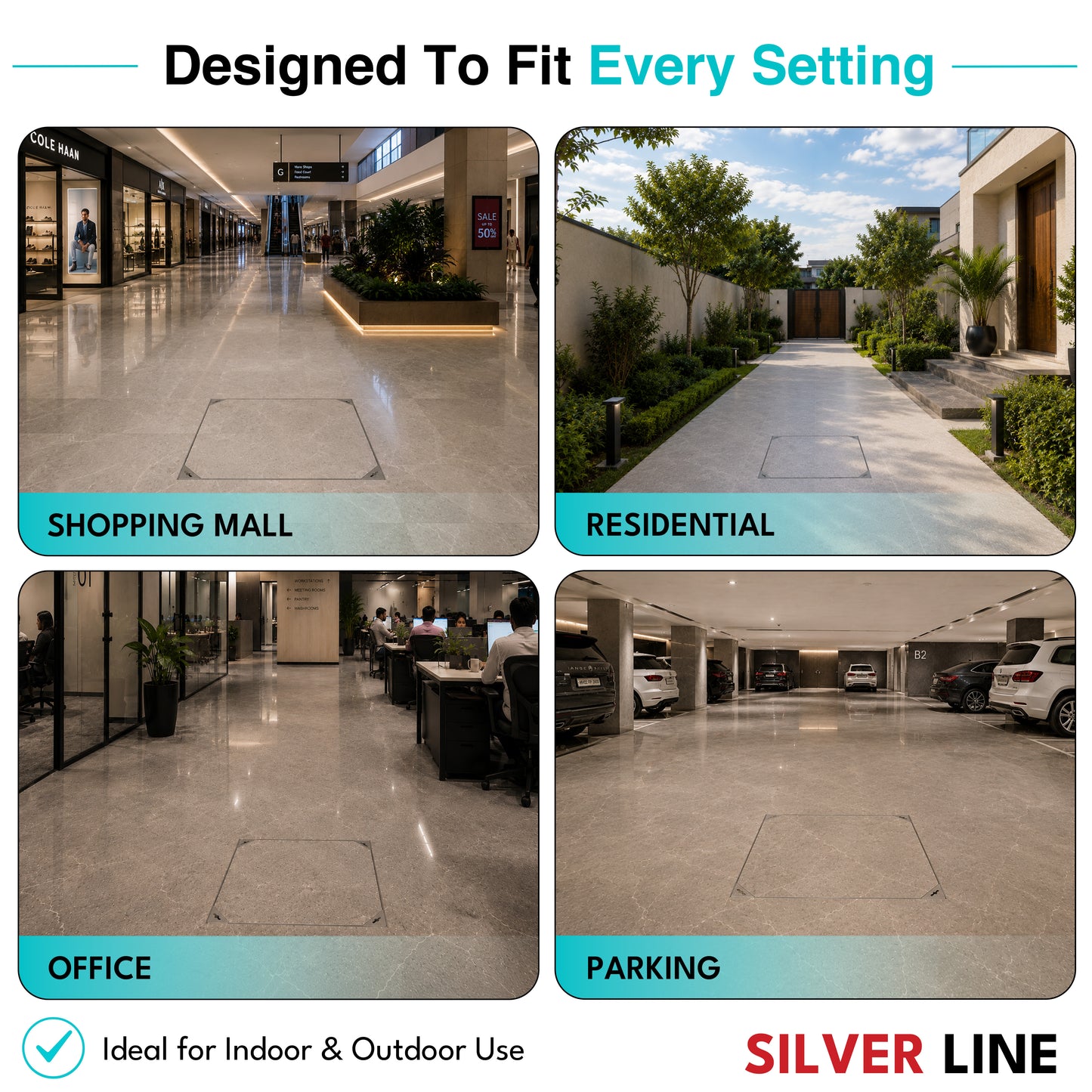 Recessed Manhole Cover (27" x 27") | SS 304 - Heavy Duty with Tile/Marble Insert for Indoor & Outdoor Use - Silver Line