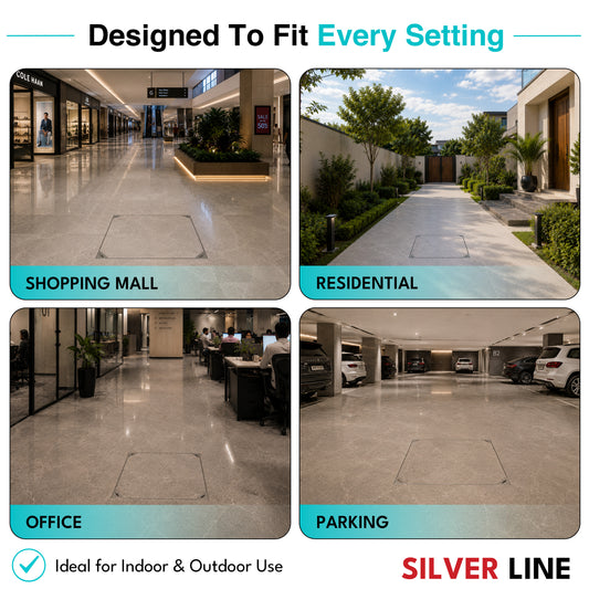 Recessed Manhole Cover (12" x 12") | SS 304 - Heavy Duty with Tile/Marble Insert for Indoor & Outdoor Use - Silver Line