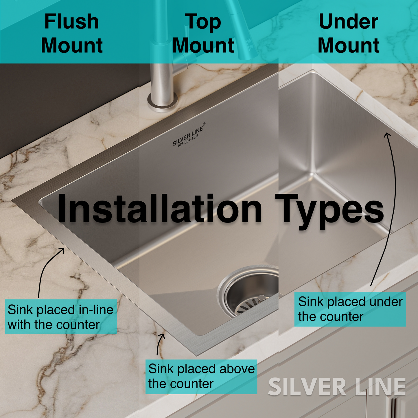 Handmade Single Bowl 304 Grade Kitchen Sink (24" x 18" x 10")